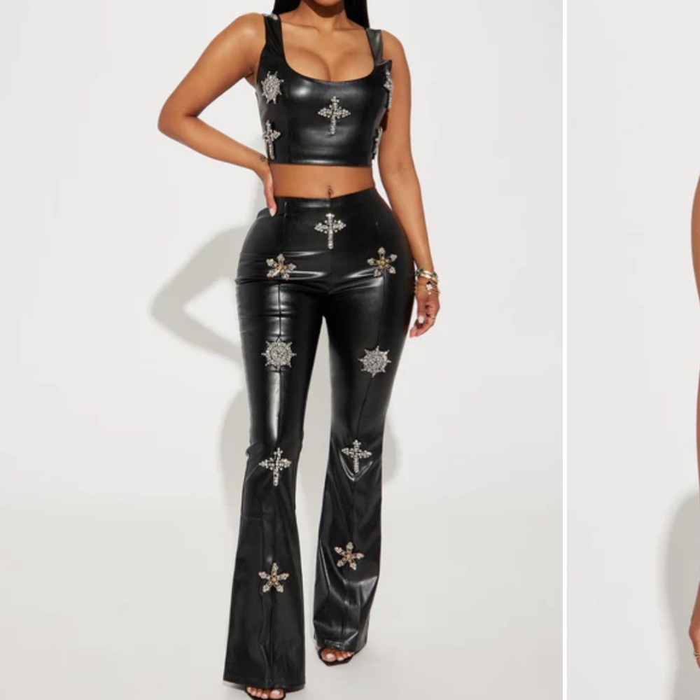 Rosalia Faux Leather Pant Set - Black lady Gaga
